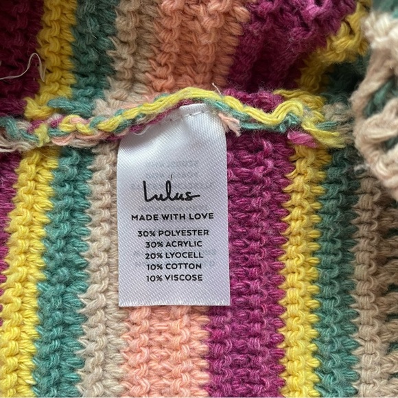 Lulu’s Women's Multicolor Striped Crochet Cropped Tank Top Sz Large - Picture 5 of 8